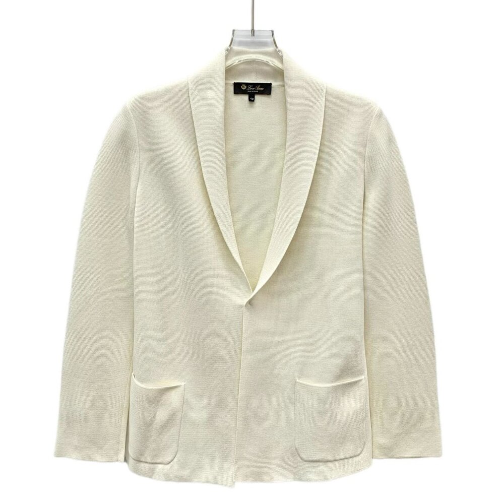 Loro Piana Beige Silk Collared Long-Sleeve Knit Jacket Size 40 L 99% New